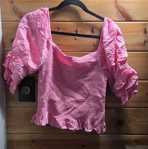 Altar'd State Pink Ruffled Stretchy Crop Top 0049
